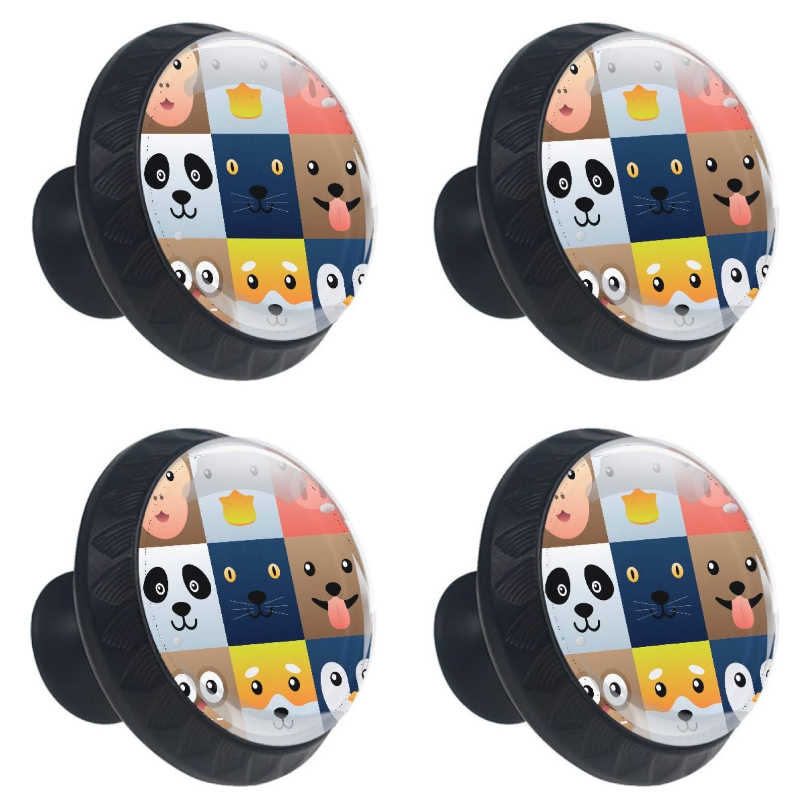Boutons de meuble ronds en verre 30mm : lot de 4 poignées animaux colorées pour tiroir