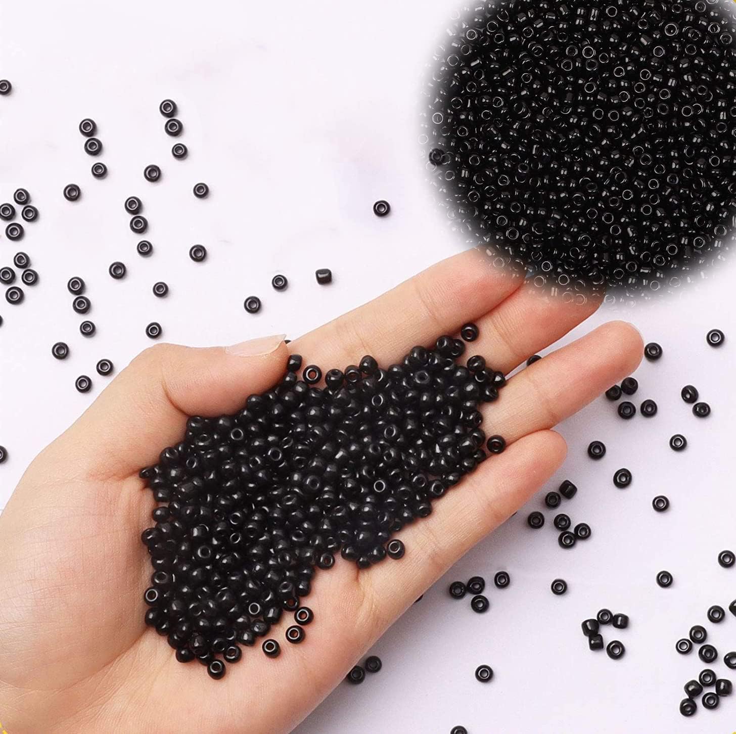 ELECDON 6000pcs Glass Seed Beads Bulk, 2mm 12/0 Craft Seed Beads Small Pony Beads for DIY Craft Project Bracelet Necklace Jewelry Making - Black Color Waist Beads Spacer Beads with Tweezers