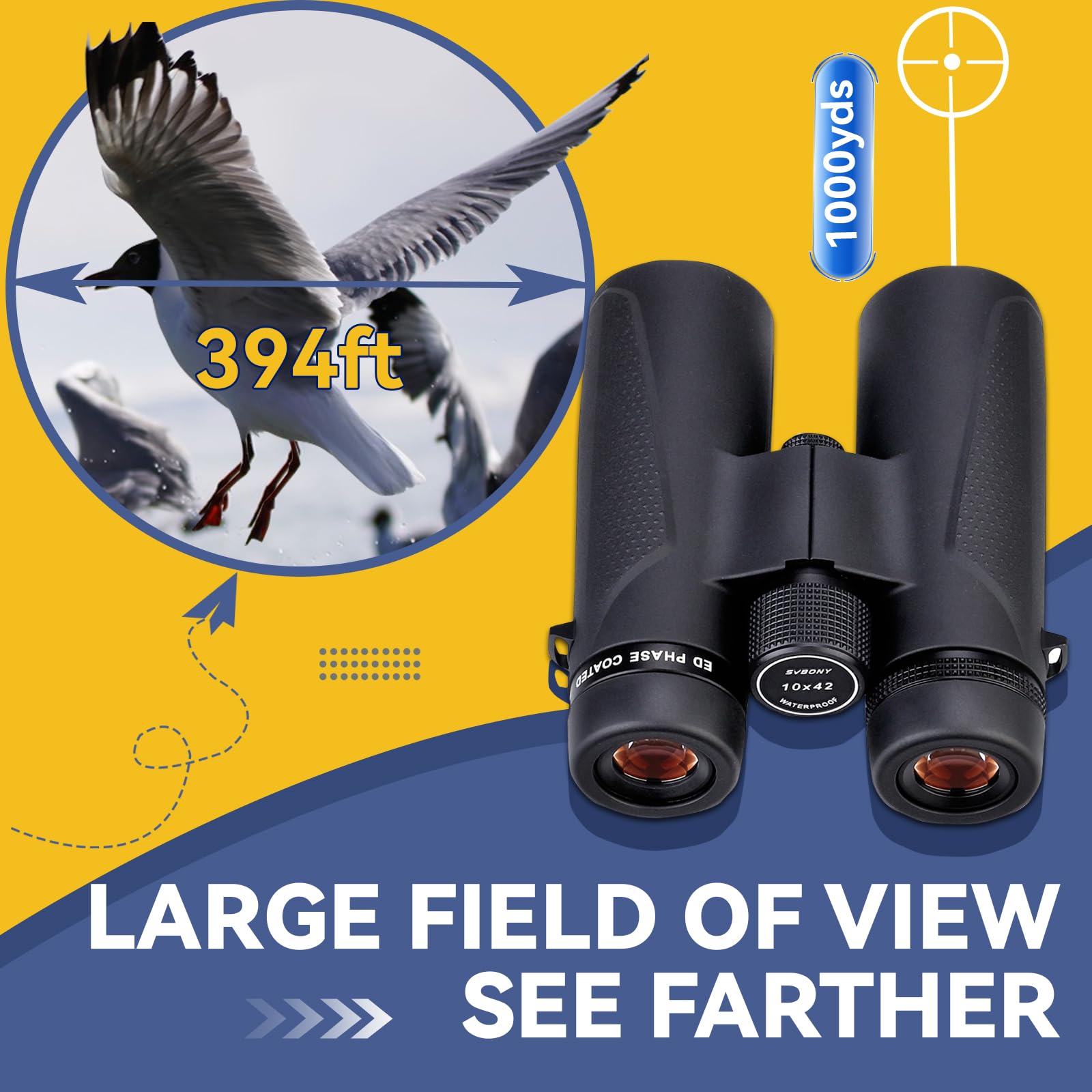 SVBONY SV202 8x42 ED Fernglas | Wasserdicht IPX7, Weitwinkel Für Vogelbeobachtung & Outdoor