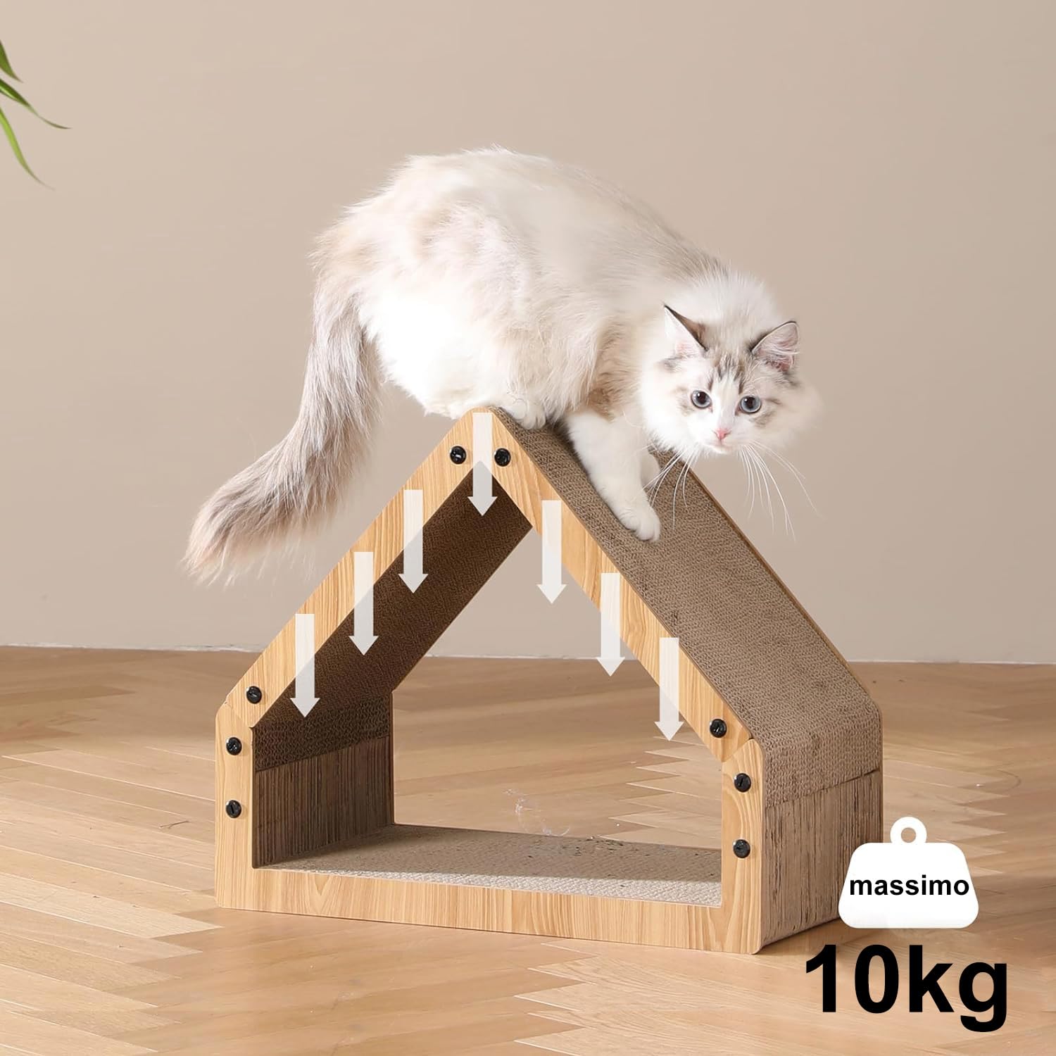 FUKUMARU Tiragraffi Per Gatti, Tiragraffi A Forma Di Casa Extra Lungo 41 cm Per Gatti, Tiragraffi In Cartone,Lettino Giardino,Carico Massima Di 10 KG, Grande,Divertente.
