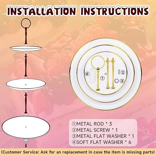Miniatura 7 de Soporte para cupcakes  Torre de postre de pastel de 3 niveles, bandeja de plástico para servir y barra de metal para fiesta de cumpleaños, baby