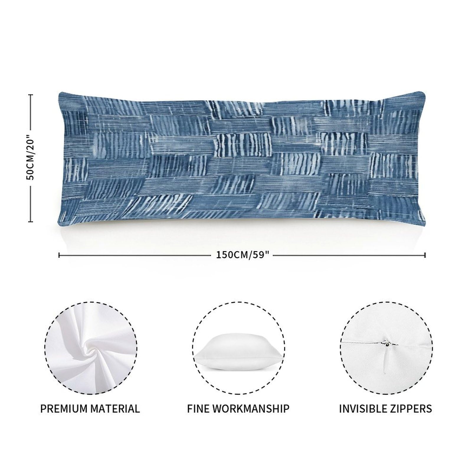 Rebbygena Navy Blue Geometry Long Body Pillow Case Cover for Pregnant Women Adults 20x59in,Chinoiserie Asian Style Machine Washable Soft Bed Long Body Pillow Cover with Zipper