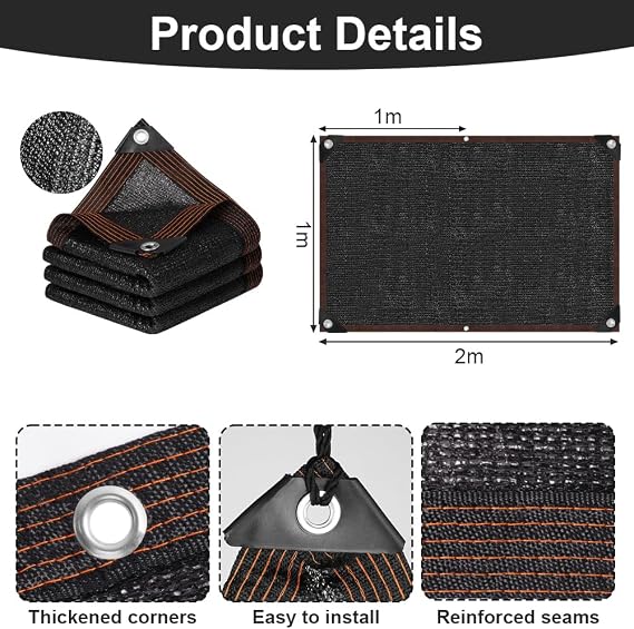 90% Sunblock Shade Cloth with Grommets(1m x 2m) | UV Resistant Greenhouse Shading Net, Multifunctional Sun Mesh Shade Canopy for Garden, Patio, Backyard, Swimming Pool
