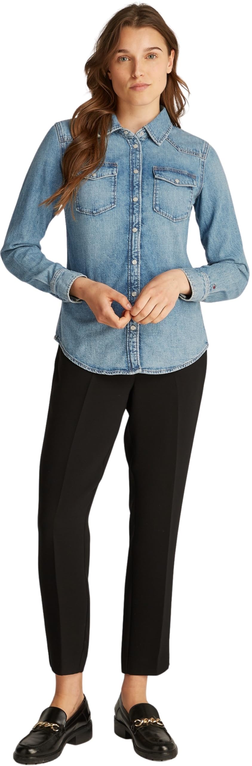 Tommy Hilfiger Damska koszula DNM LS Slim SAM WW0WW43730 L/S Koszula, Denim, 38, Denim (Sam), 64