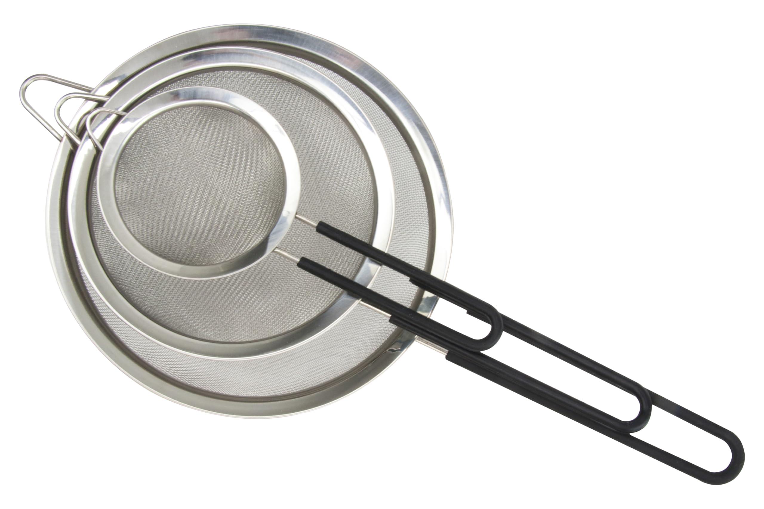 Wiltshire Set of 3 Sieves, Stainless Steel Fine Wire Mesh Strainer with Non-Slip Silicone Coated Handle, Colander & Sifter, Sift Strain Drain & Rinse, 10cm 15cm & 20cm, Dishwasher Safe, Midnight Black - Image 2