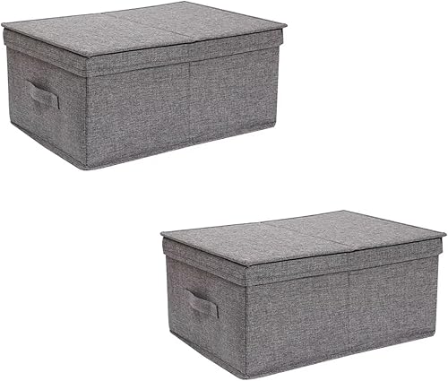 Paquete de 2 contenedores de almacenamiento de tela con tapas, contenedores plegables de almacenamiento de ropa con tapa, cajas de almacenamiento de