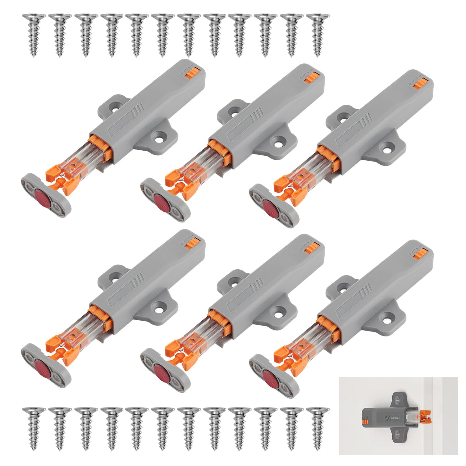 6 PCS Push to Open Door Catches, Heavy Duty Door Catch, Drawer Push Door Catches, Push to Open Latch for Closet Closing Closure Spring Push Latch Door Roller Catch, Release Touch Latch Drawer Grey