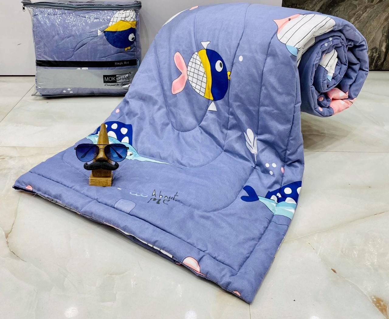Aroma Brand- Cotton Winter Cartoon Kids Single Bed Comforter/AC Quilt for Boys and Girls (Size 60 * 100 inches) (Purple-Fishes)| TC - 250-image-37