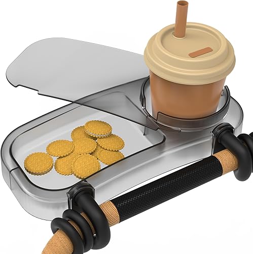 Bandeja universal mejorada para refrigerios, soporte para tazas con agarre flexible de silicona para brazos, accesorio para bandeja de cochecito