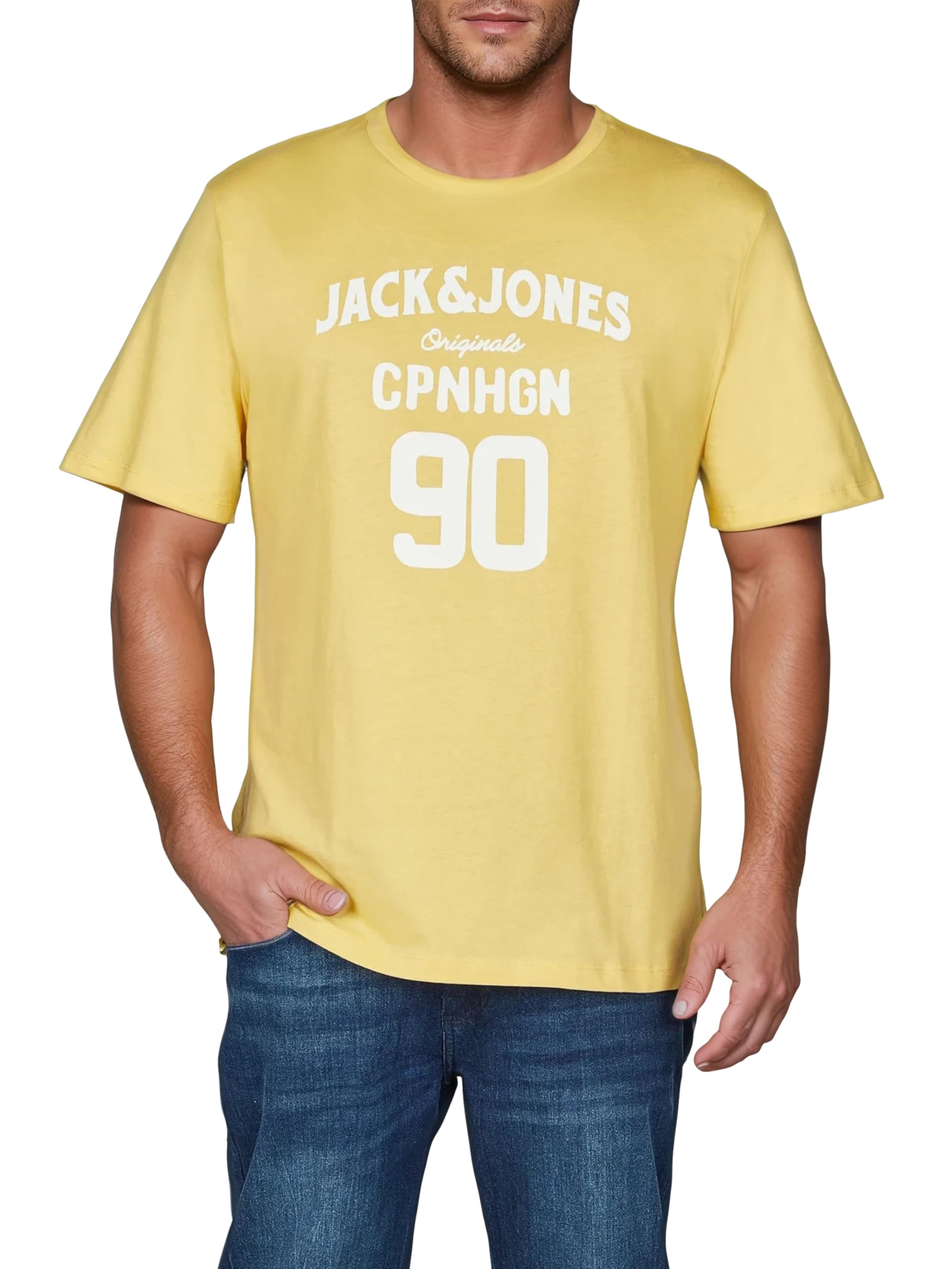 JACK & JONES JJLINO Camiseta, Paquete de 4 Unidades, Cuello Redondo, Manga Corta, Corte Regular, Estampado de Verano, 100% algodón