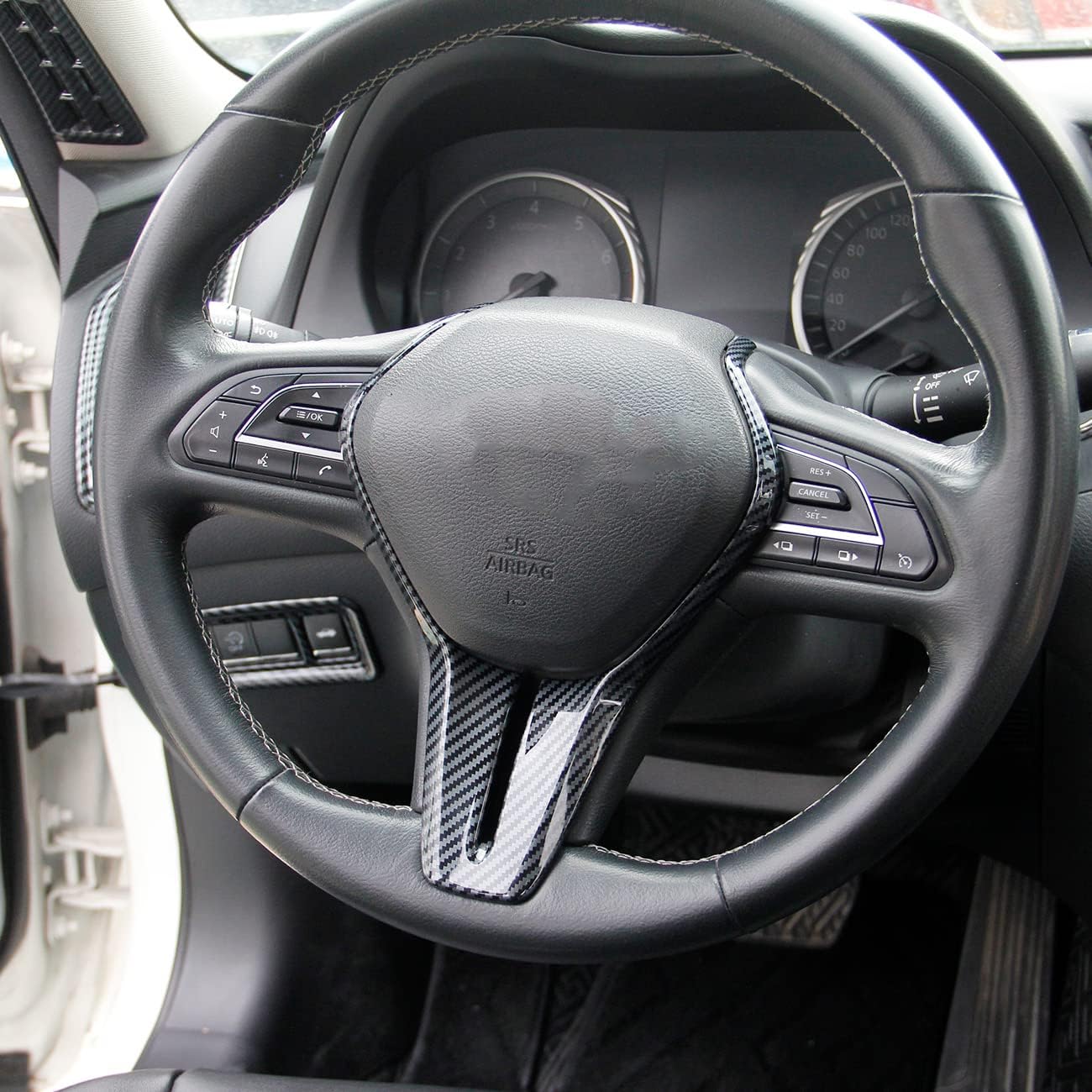 Steering Wheel Cover Molding Trims Accessoriess for Infiniti Q50 2014-2024 QX50 QX55 Q60 2017-2023 (Carbon Fiber Pattern)