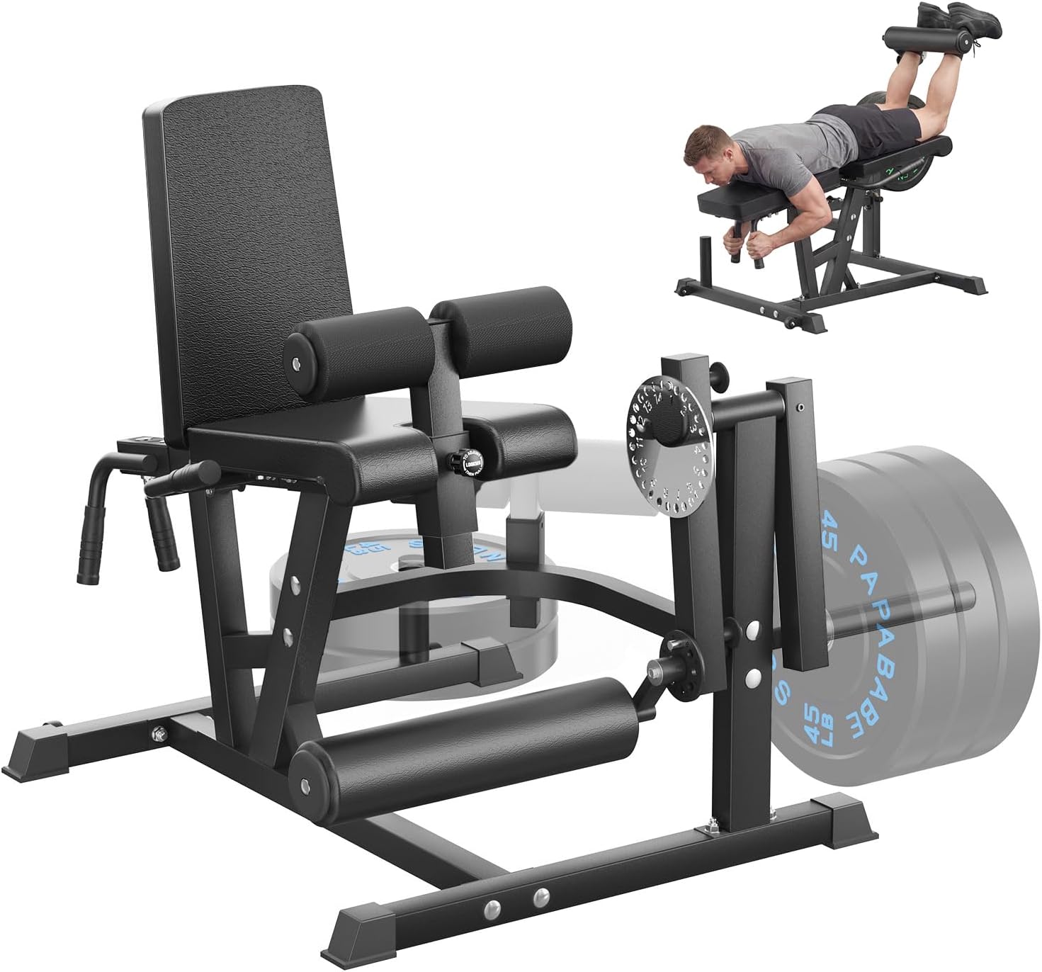 PAPABABE Leg Extension and Curl Machine, Adjustable Leg Exercise Machine with 800lb Capacity, Seated Leg Extension and Lying Curl Machine for Home Gym, Fits Both 1″ and 2″ Weight Plates