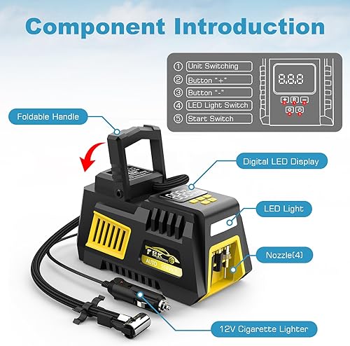 Miniatura 6 de Inflador de neumáticos portátil, compresor de aire digital, bomba de aire de neumáticos de 12 V CC, accesorios para automóvil con función de apagado
