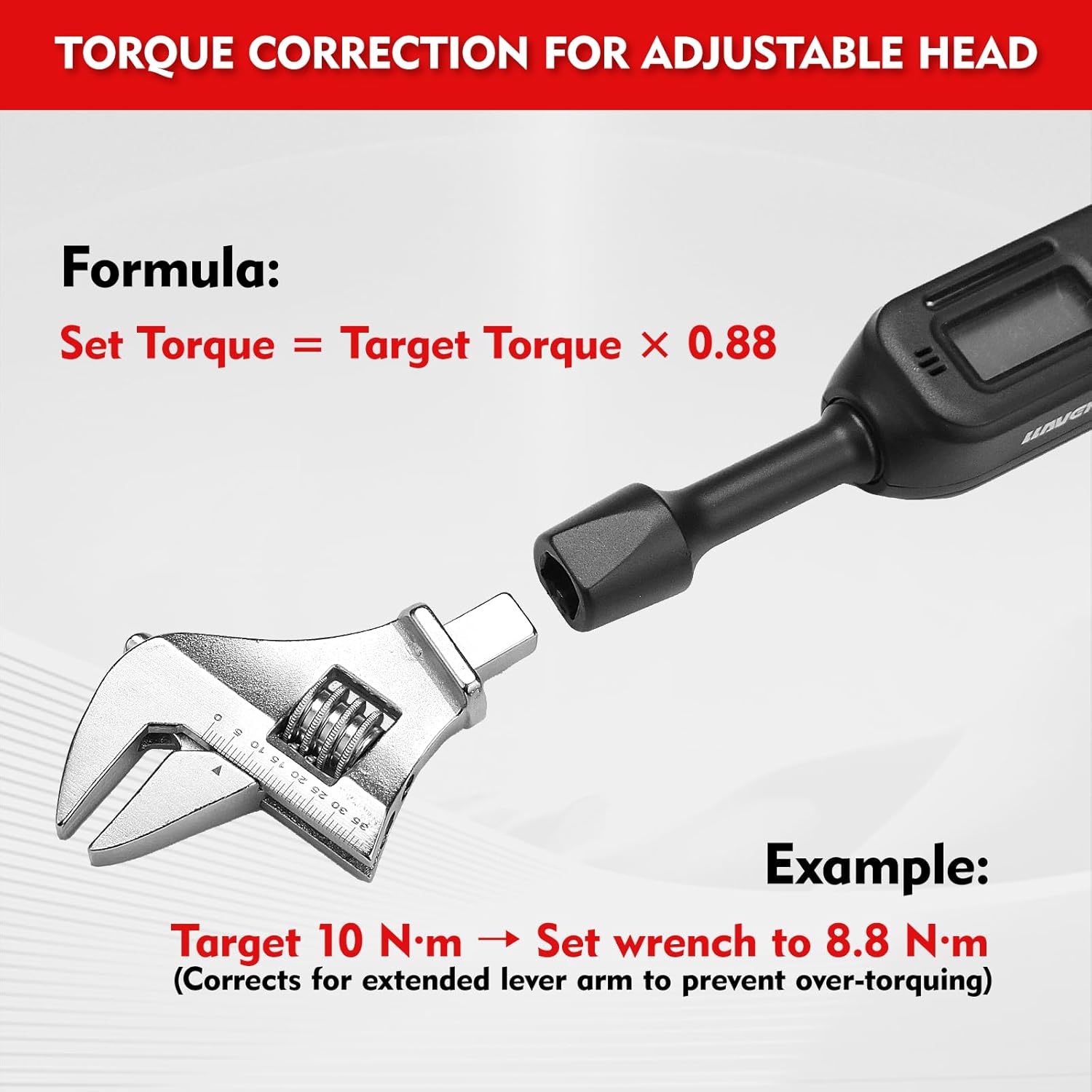 3/8" Drive Digital Torque Wrench, Digital Adjustable Torque Wrench 3PC Set, Interchangeable Head (Flex/Static/Ratcheting), 3-135N.m Wide Range, ±2%, LCD for Automotive Repair, Motorcycle, DIY