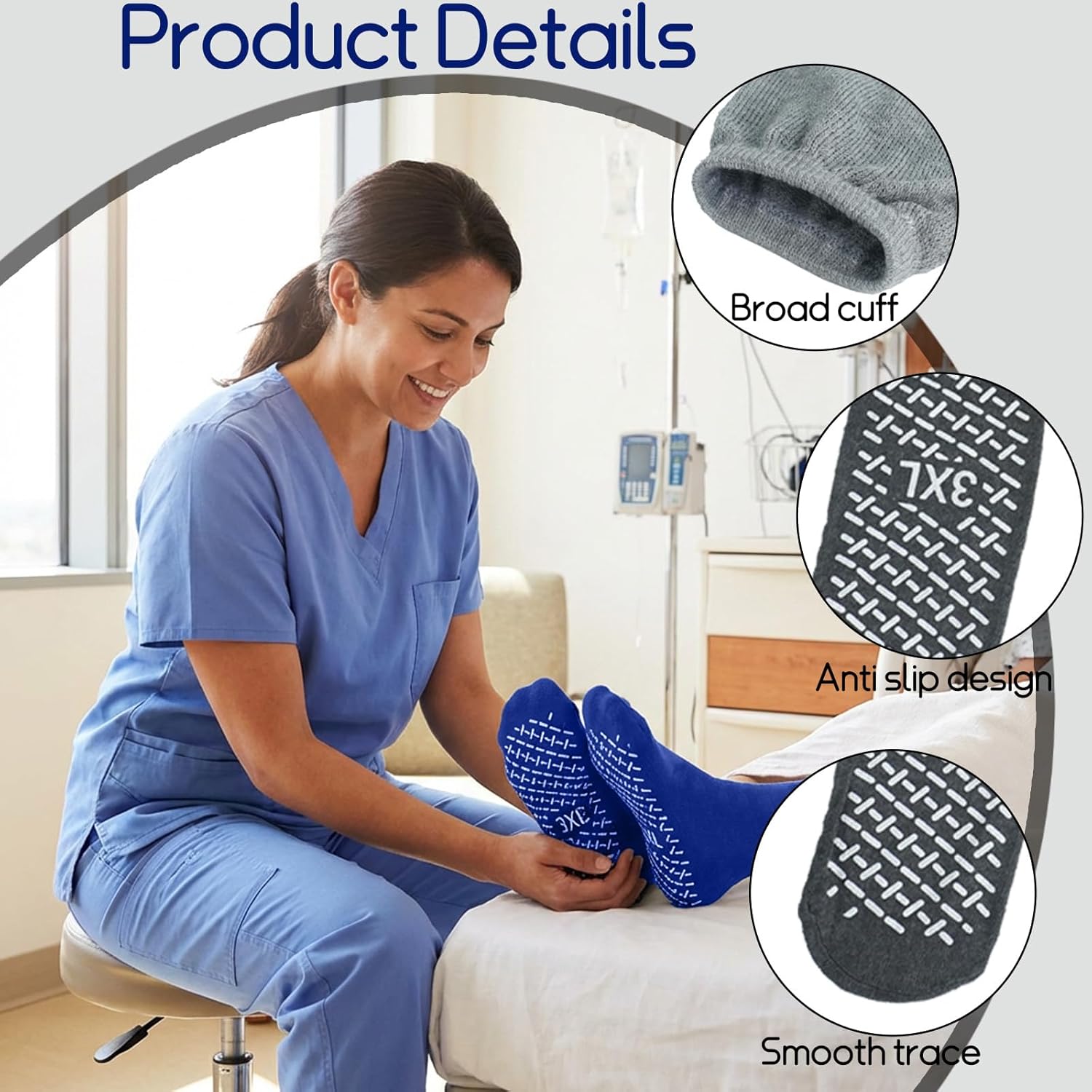 15 Pairs Non Slip Hospital Socks Extra Wide Single Tread Slipper Socks with Grips for Seniors Patient Women Men