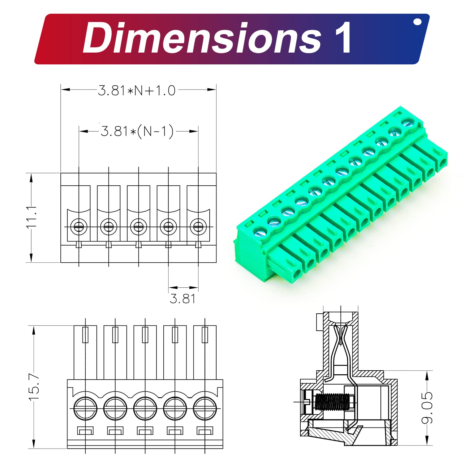 Phoenix Connector Terminal Block,Phoenix Type Connector 3.81mm 12Pin 2Pcs (KS-3.81-12P-2)