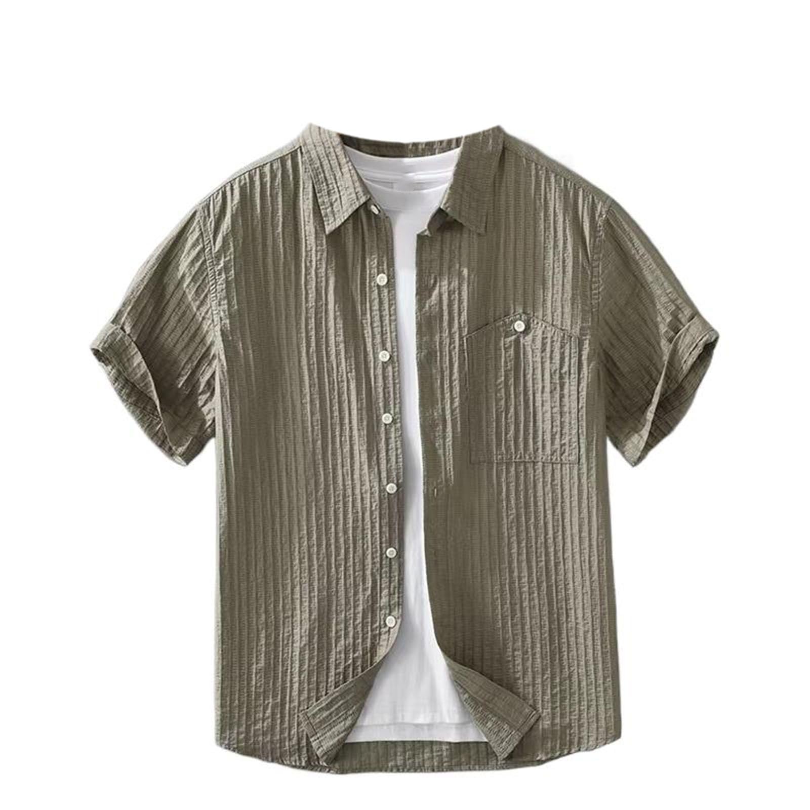Camicetta da Uomo a Righe Traspirante a Taglio Slim, Top Leggero a Colletto abbattuto per Estate Casual