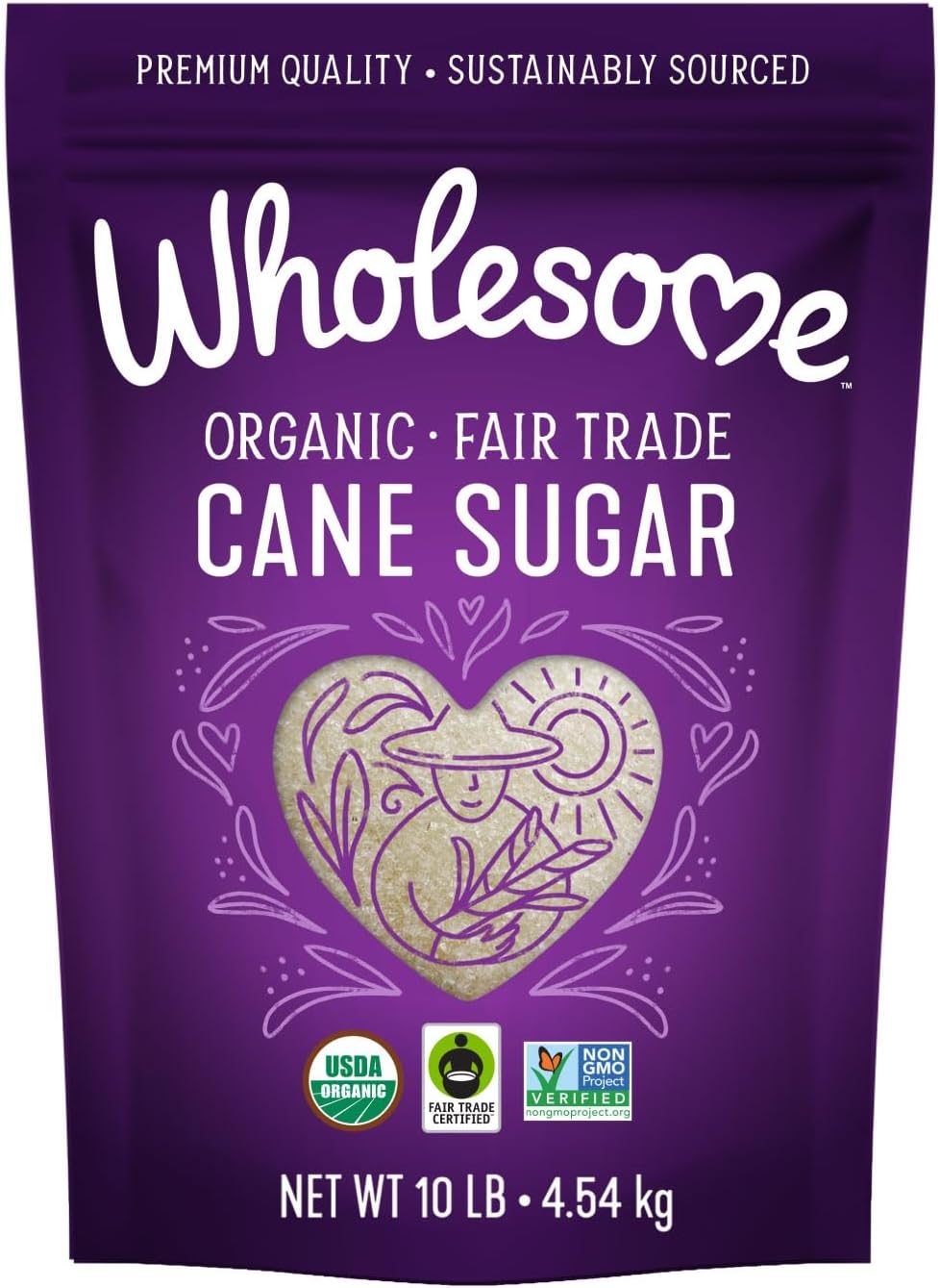 Wholesome Sweeteners 10-Pound Organic Cane Sugar, Fair Trade, Non GMO, Gluten Free, Pure & Vegan, for Baking and Sweetening