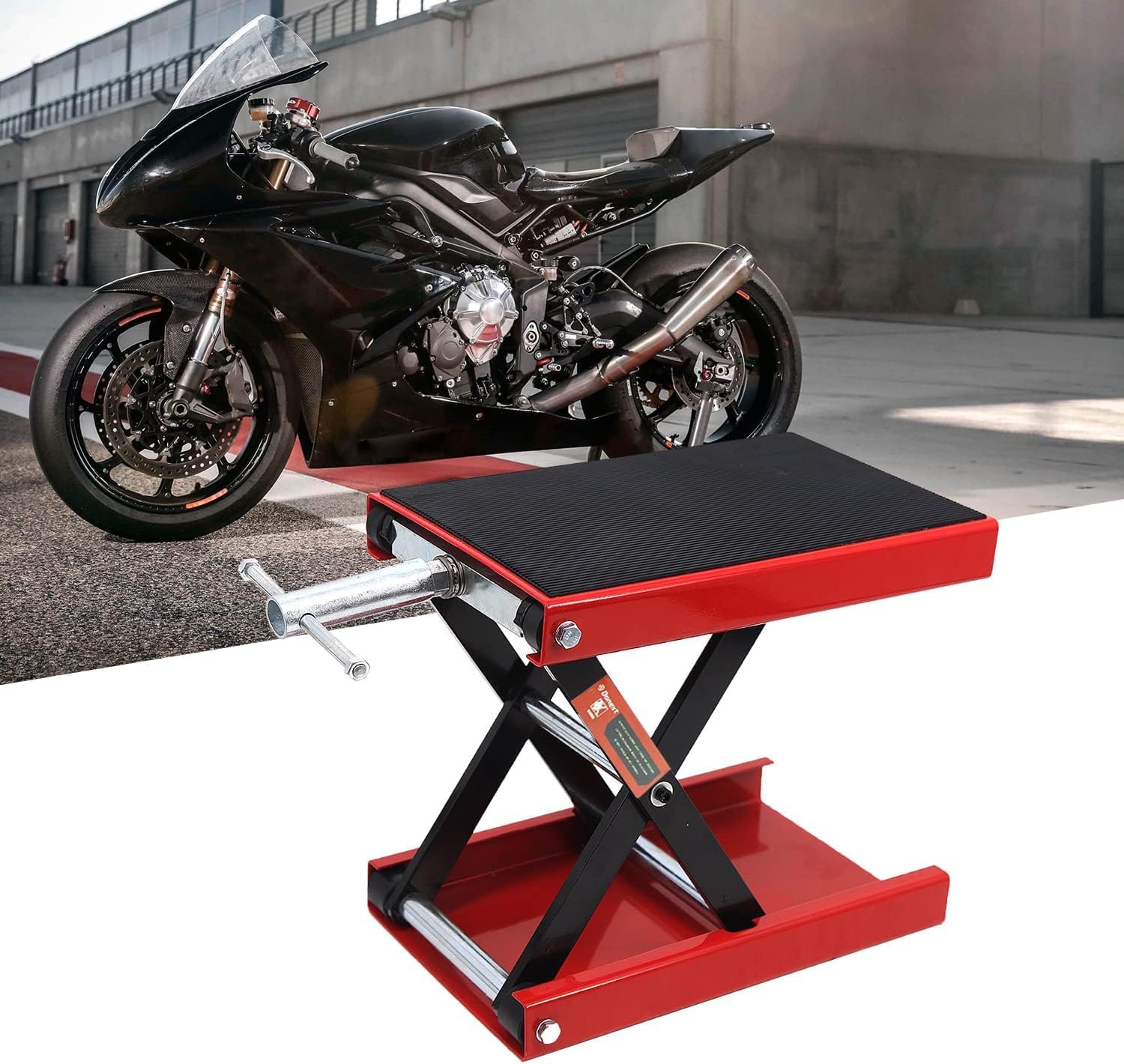 1100LBS/ 0.5 Ton Multifunctional Motorcycle Dilated Scissor Jack Stand Solid Steel Center Scissor Lift Hoist Workshop Bench Tool Set, Height Adjustable, Red