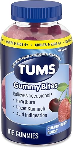 TUMS Gummy Bites Suplemento dietético para el alivio ocasional de la acidez estomacal, malestar estomacal e indigestión ácida, ideal para una