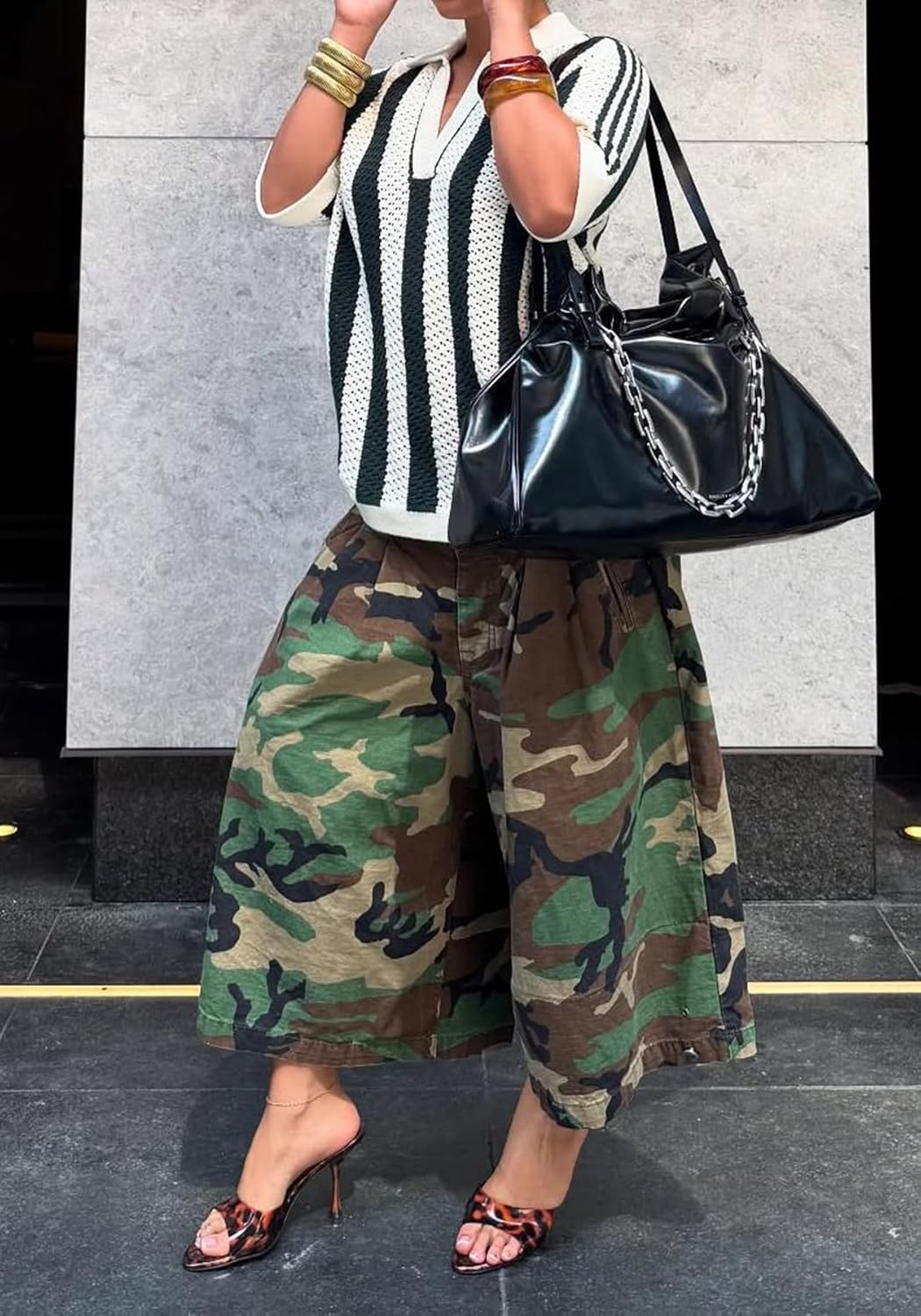 Tbahhir Baggy Cargo Jeans Camo Women Camouflage Jean Cropped Wide Leg Denim Pants Army Fatigue Trousers Dressy Casual - Image 3