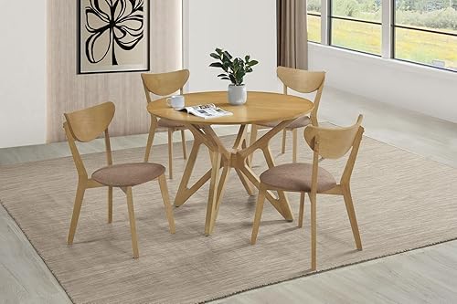 Miniatura 2 de Coaster Home Furnishings - Elowen - Madera - Juego de comedor de 5 piezas con mesa de comedor redonda y sillas tapizadas marrón claro - Comedor y