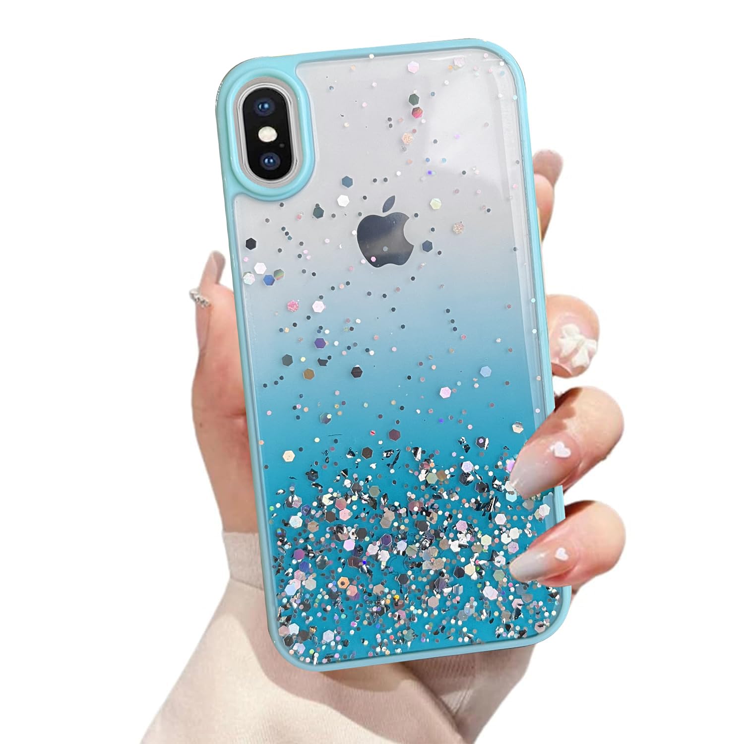 Vonzee® Case Compatible with iPhone X XS inch), Non Moving Glitter  Cover for Girls Women Soft TPU Shockproof Anti Scratch Drop Protection