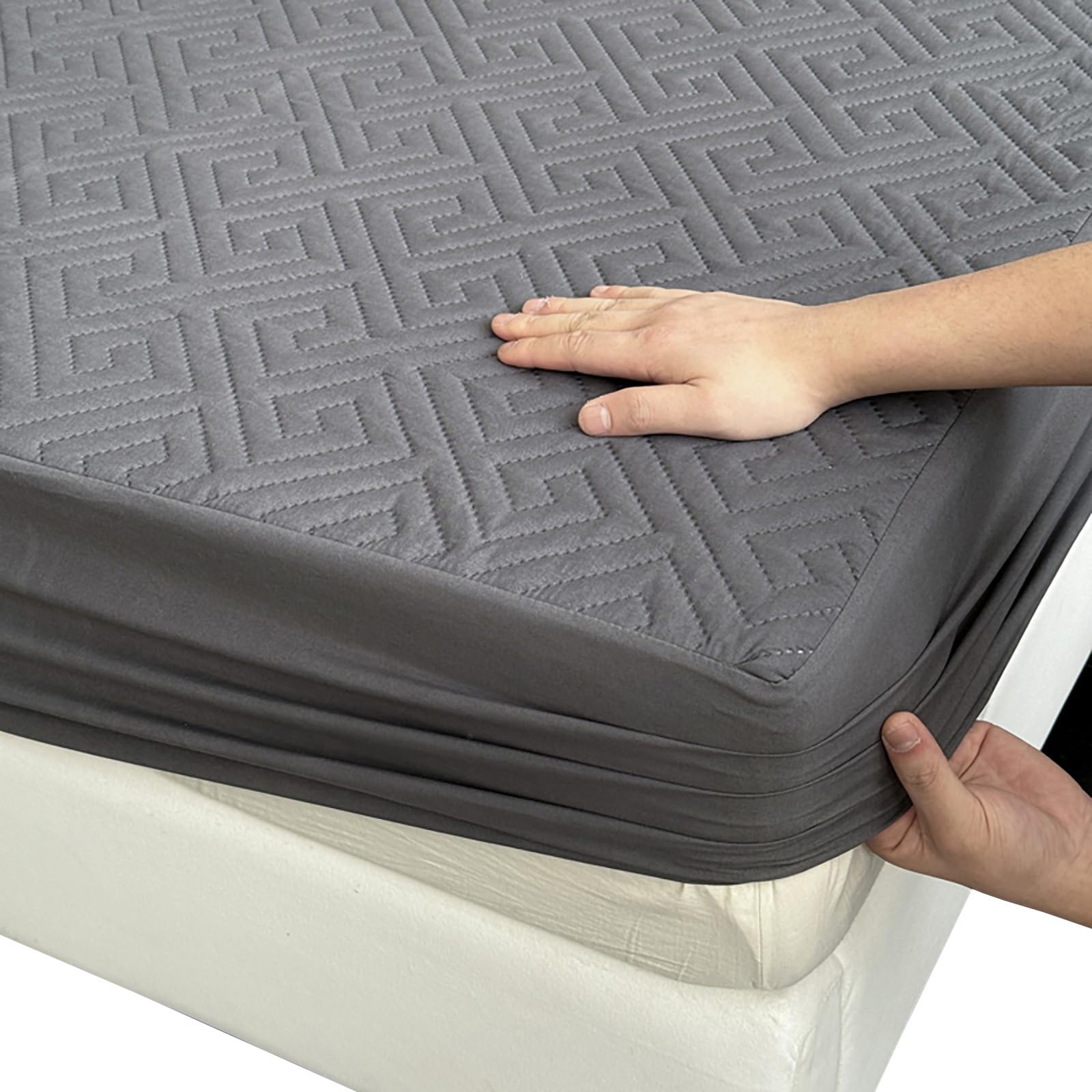 Non-Slip Mattress Protector Double Bed, 30cm Deep Pocket Fitted Cover with Full-Circle Elastic Grip, Waterproof Quilted Soft Top, Easy to Remove & Clean(Dark Grey,90x200cm/35x79in) — image 1