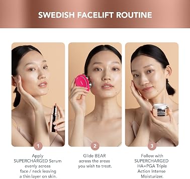 FOREO Bear Forever Firm set halinde – Bear yüz masaj aleti mikro akım + 2 x iletken serum 30 ml – yaşlanma karşıtı cihaz – yüz kaldırma – fuşya