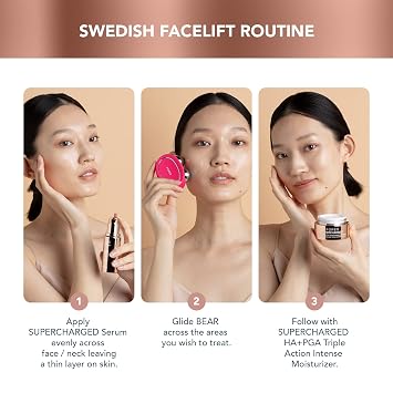 FOREO Age-Defying Bear Bundle - Bear Microcurrent Facial Device + 2 x Conductive Serum 1 fl.oz. - Anti Aging Face Massager - Skin Care Tools Set for an Instant Face Lift - Fuchsia | Microcurrent facial device, face massager, face lift, conductive serum, skin care tools, anti shock, FDA cleared