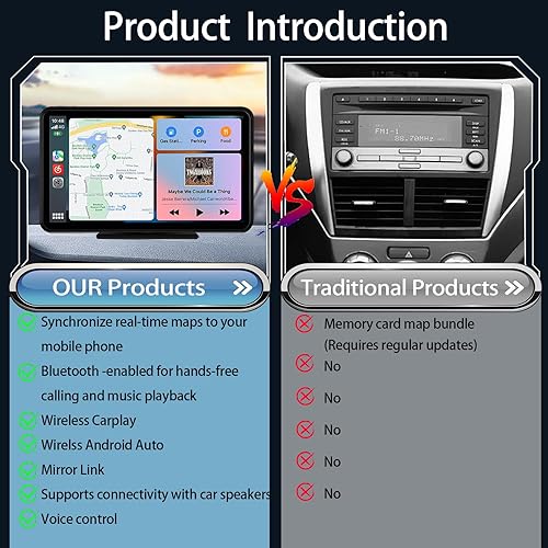 Miniatura 6 de Pantalla CarPlay Inalámbrica para Coche, Pantalla Táctil Estéreo Portátil HD de 7" con Apple CarPlay y Android Auto, Pantalla CarPlay con Cámara de