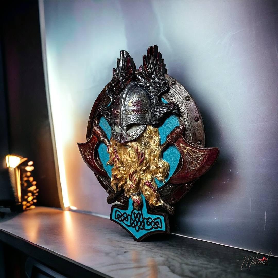 Valhalla (10 in, Wall Hanging Design, Vikings Inspiration, red Blood Splashes, Handmade Original Item Designs -BTC0156