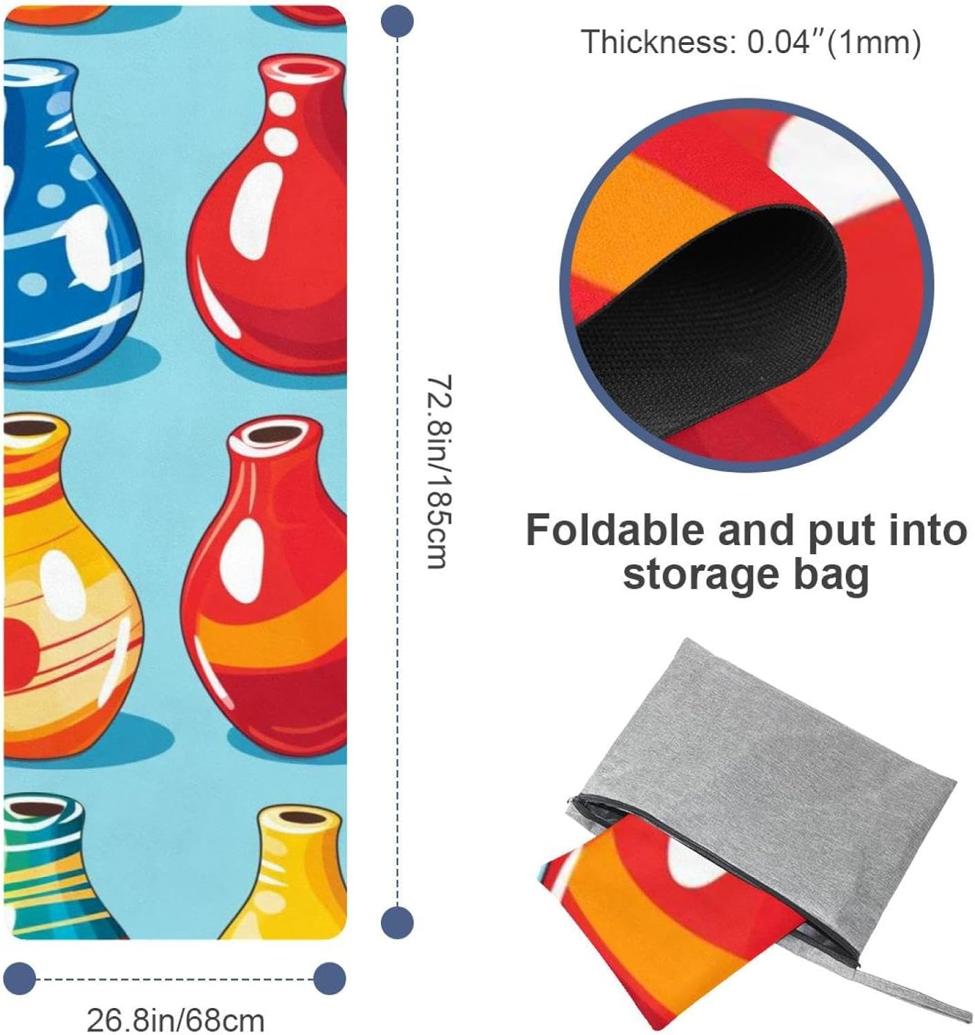 Yoga Towel, Bowling Pattern Non Slip Sweat Absorbent Hot Yoga Mat Towel for Hot Yoga, Pilates and Fitness - 72.8" x 26.8"