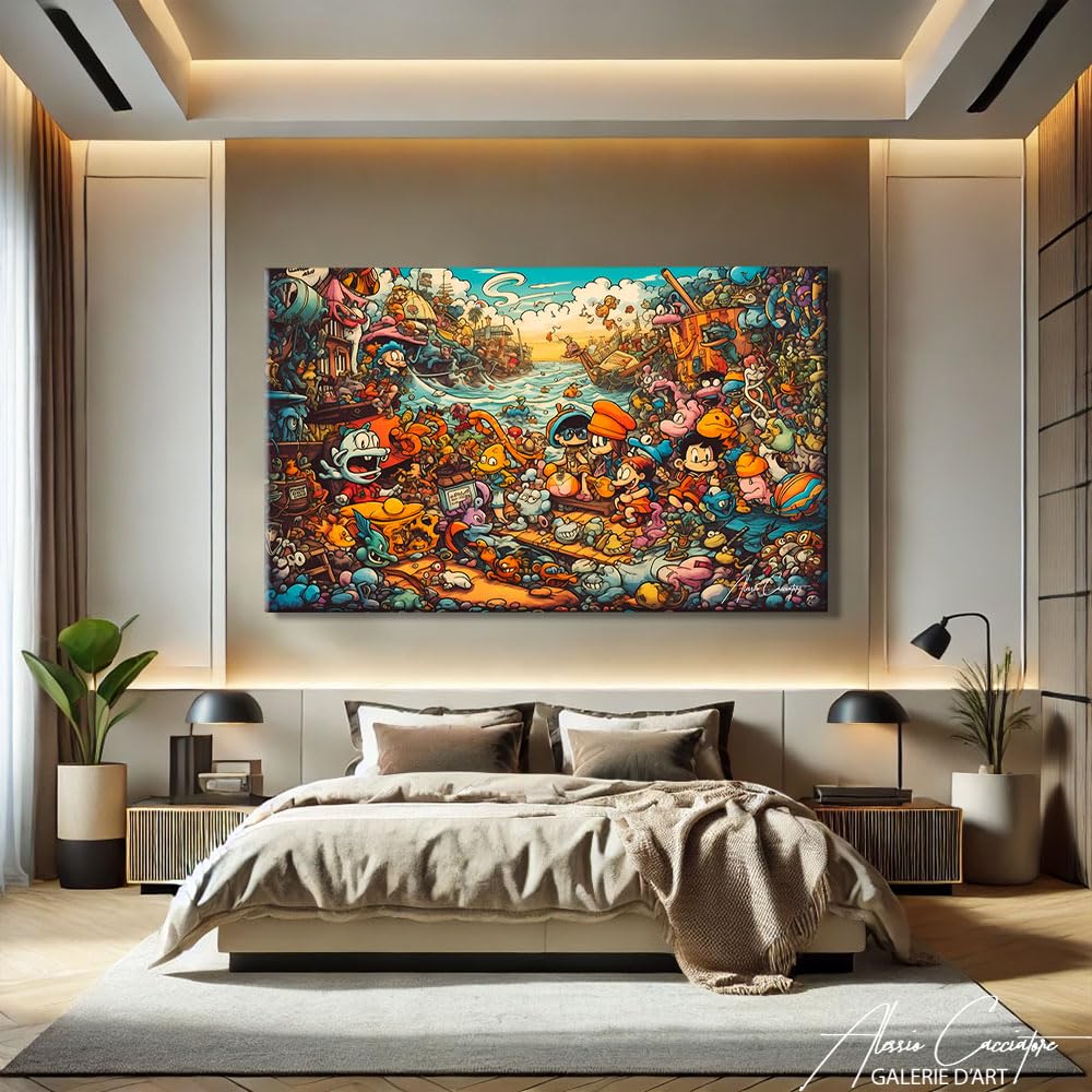 Quadro Graffiti Street Art con cornice decorazione da gioco camera da letto, tela pop art, grande formato, decorazione da parete, soggiorno, idea regalo per bambini, compleanno (120 x 80 cm)