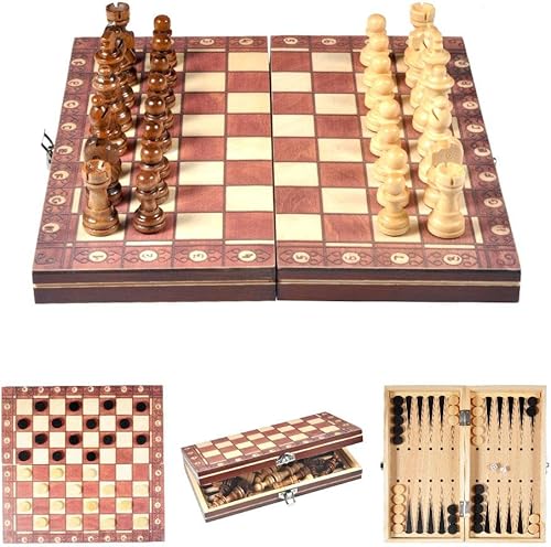 Miniatura 8 de Juego de ajedrez magnético de madera plegable de ajedrez y damas, juego de mesa, juguetes educativos para niños y adultos