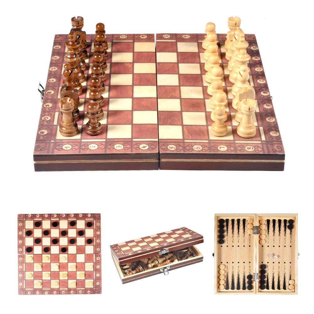 VGEBY1 Wooden Chess Set, Foldtable Magnetic Chess Set for Indoor Outdoor Adult Kid Chess Game