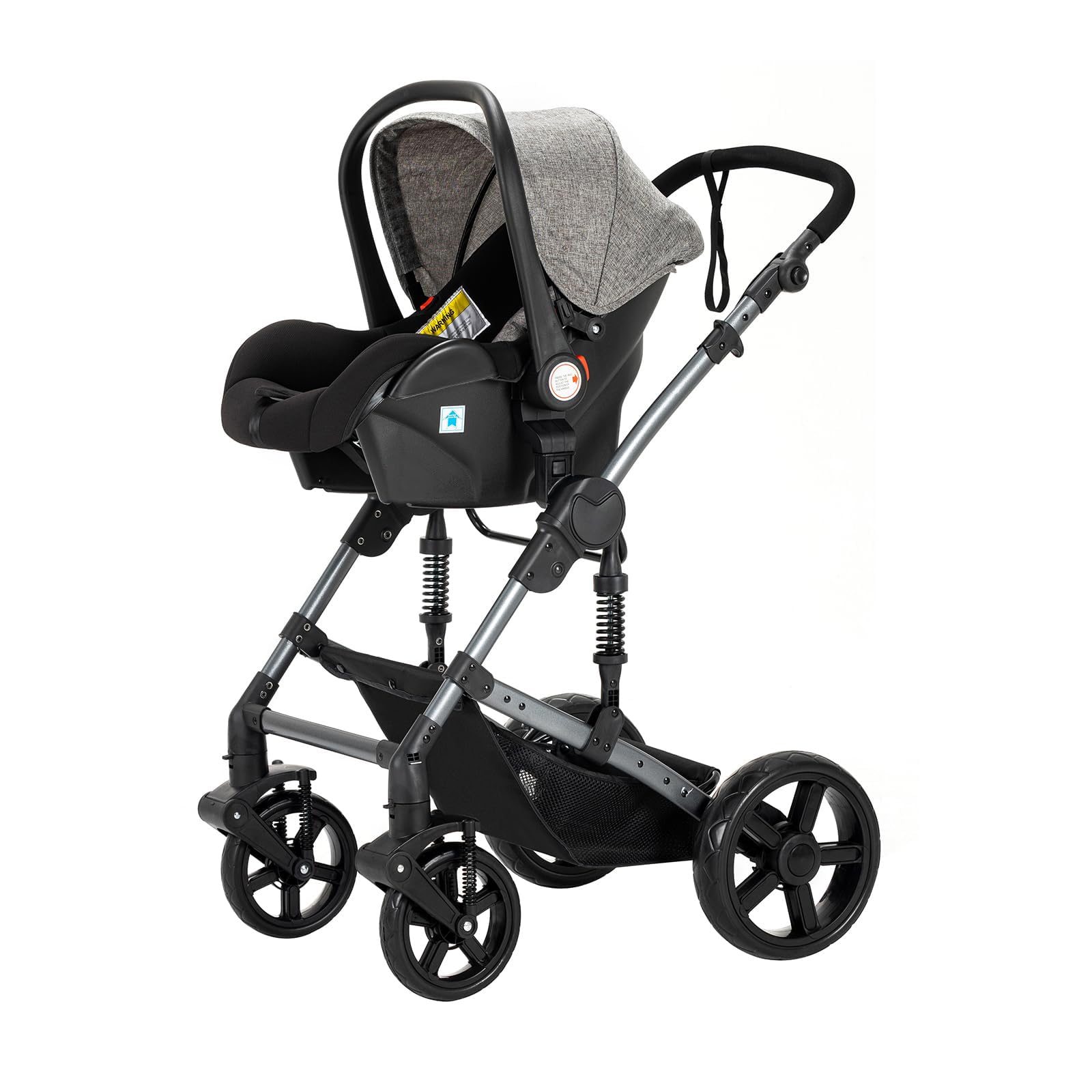 Carrito Bebe 3 en 1, Carro Bebe con Dos Modos de Empuje Reversibles, Cochecito 3 Piezas con Marco de Aluminio, Carricoche con Diseño Plegable con Un Solo Clic (588 Grey)