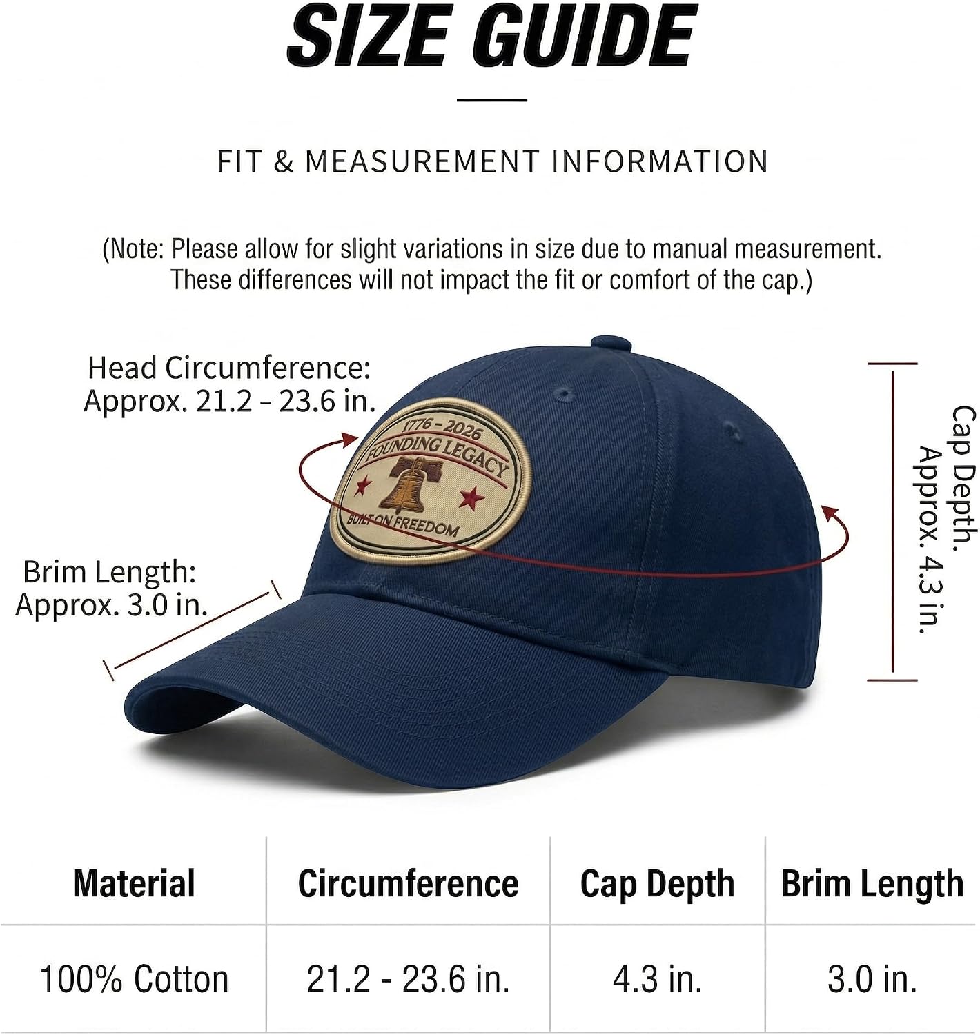 SXIII Patriotic Baseball Cap, 250th Anniversary USA Hat 1776-2026, Liberty Bell Vintage Dad Hat for Men Women