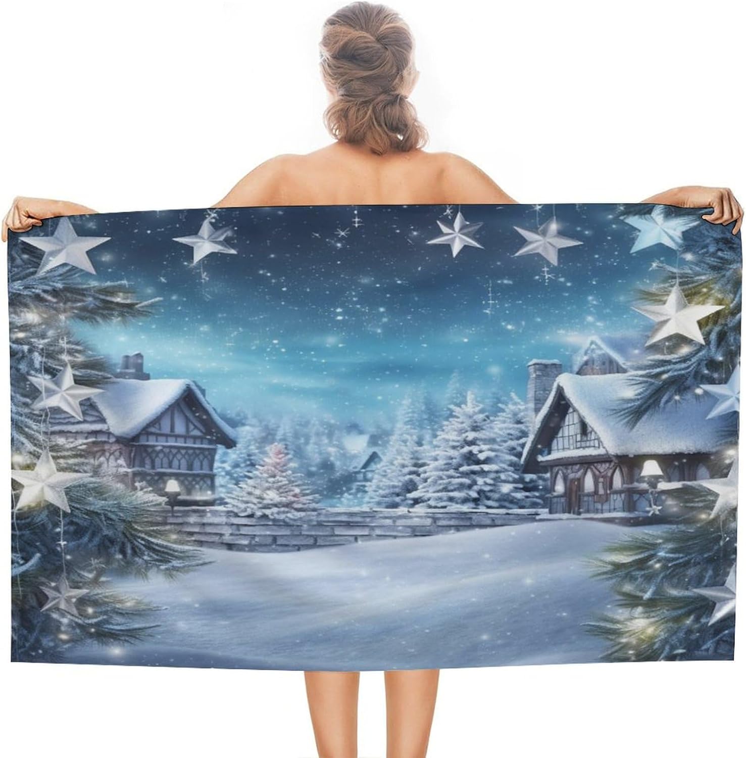 Swimming Towel, Blue Christmas Printed Fashion Towel,Portable Towel,Durable Towel