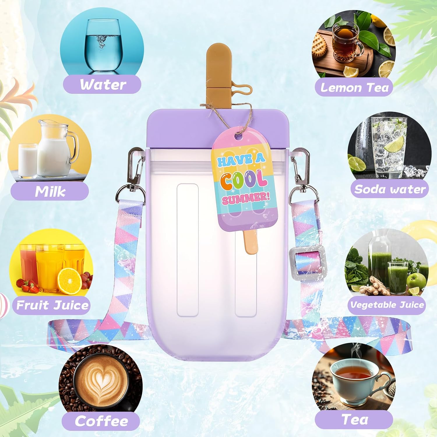 12 Sets End of the Year Gifts Bulk for Student Ice Cream Water Bottles Summer Graduation Back to School Gifts from Teacher Cute Kawaii Ice Cream Cups with Straps & Cards for Camping Sports Shopping