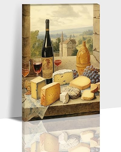 Miniatura 16 de Hzddty Lienzo decorativo para pared, diseño rústico de cocina, vino tinto y pan, cuadros de comida para decoración de pared, impresiones de pintura