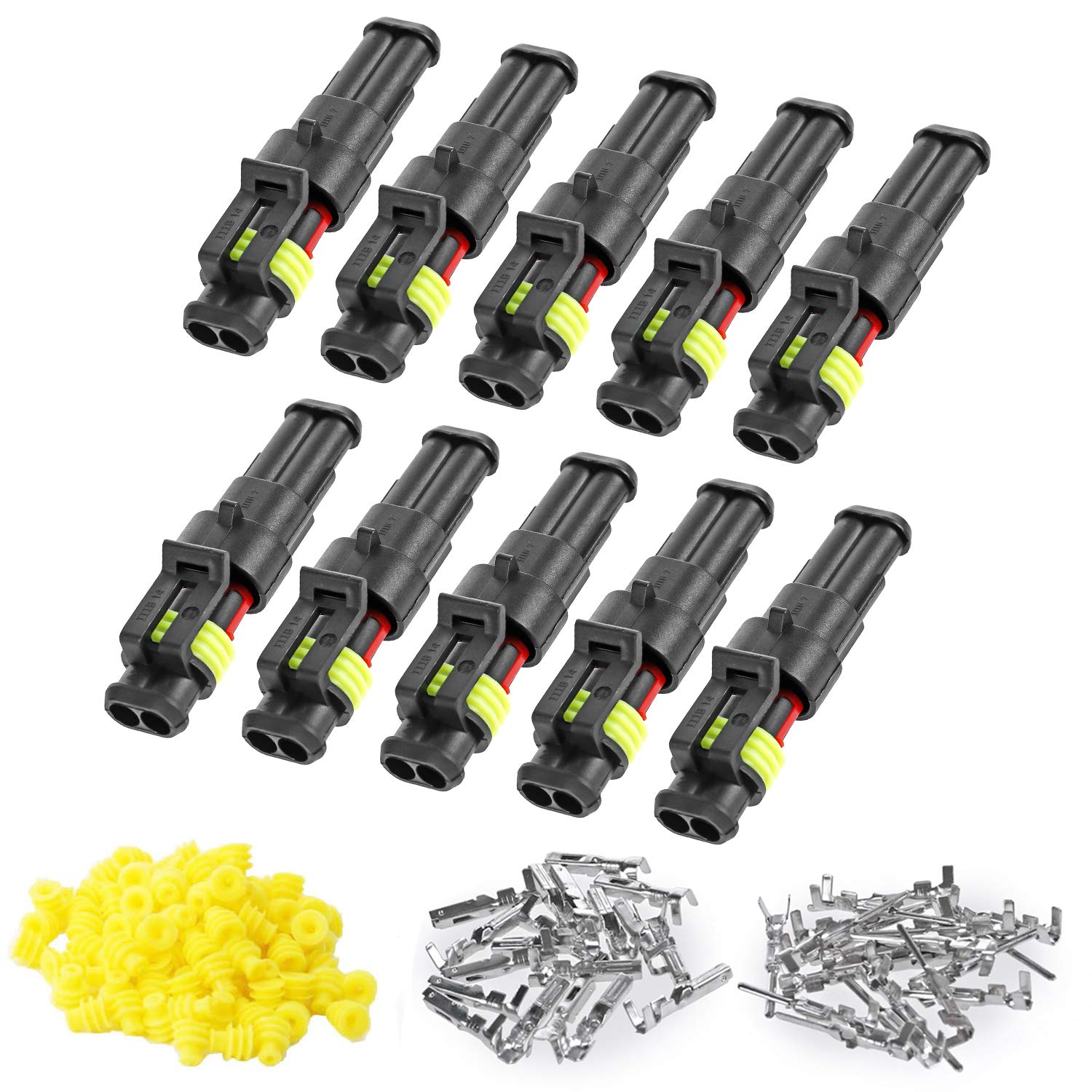 10 Kit 2 Pin Connector, 20-16 AWG Waterproof Electrical Automotive Wire Connector, 1.5mm Series Terminals Male Female Car Harness Plug Sets