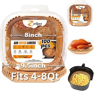 Large Air Fryer Liners Disposable (Fits 4-8 QT) – 100 Pcs Square Air Fryer Liners Compatible with Gourmia, Chefman, Cosori & Instant Vortex Air Fryers
