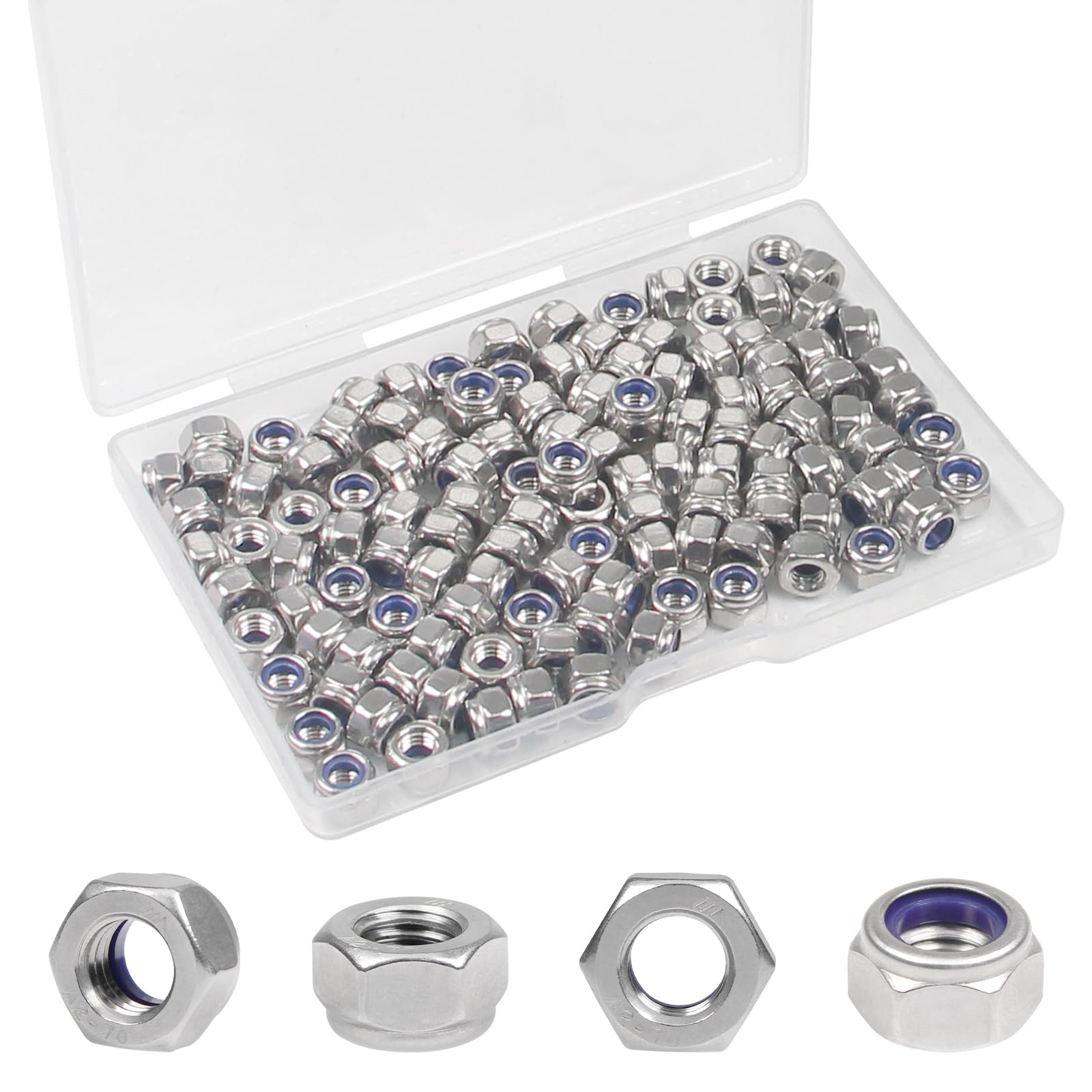 Yinpecly 120PCS M4 Locknuts M4x0.7mm Nylon Insert Hex Lock Nuts 304 Stainless Steel Metric Self-Locking Nylon Lock Nut for Industrial Construction