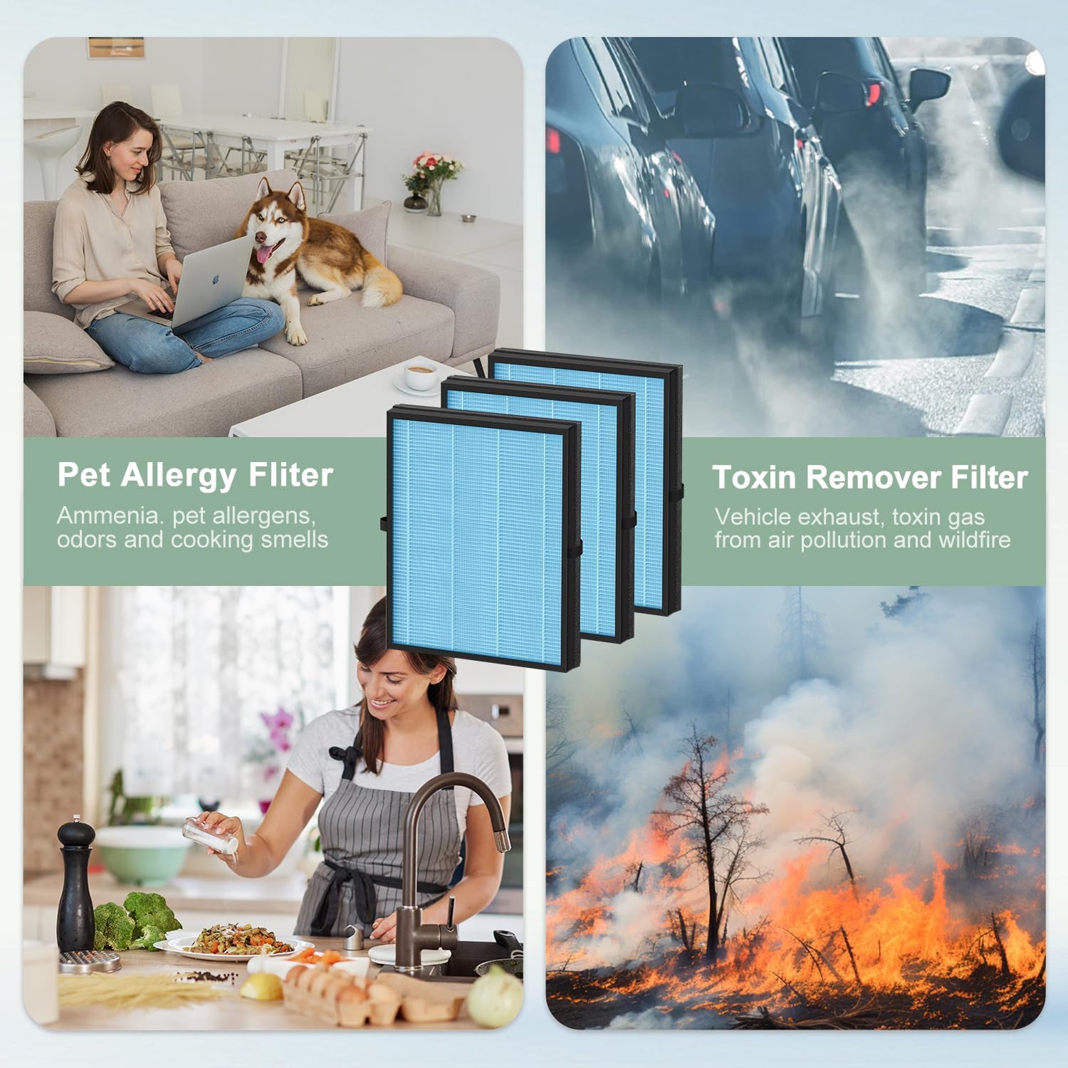 3 Pack MK04 Air Filter Replacement Compatible with AROEVE MK04 MG04JH Air Puri-fier, 4-in-1 High-Efficiency Filter Suitable for Dust, Pet Dander, Smoke, Pollen,Standard Version