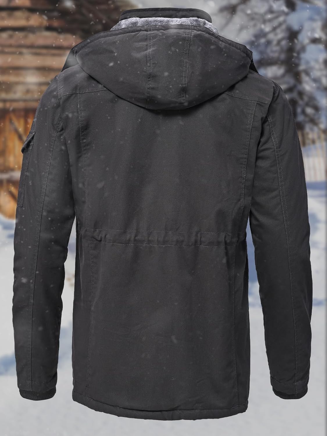 SPOSULEI Winter Jackets for Men Cotton Work Fleece Lined Army Jacket Winter Military Coat with Multi-Pockets Black M - Image 3