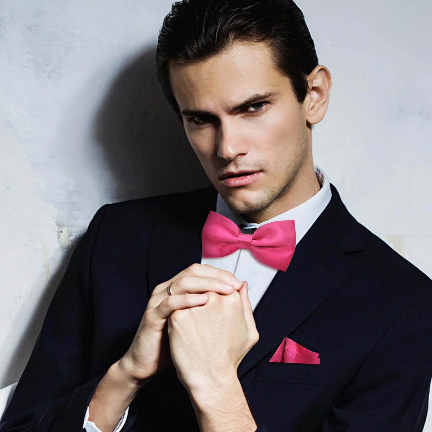 Adjustable Bowtie and Pocket Square Men Bowtie and Handkerchief Solid Color Double Fold Pre-Tied Bow Tie for Wedding Party - Image 7