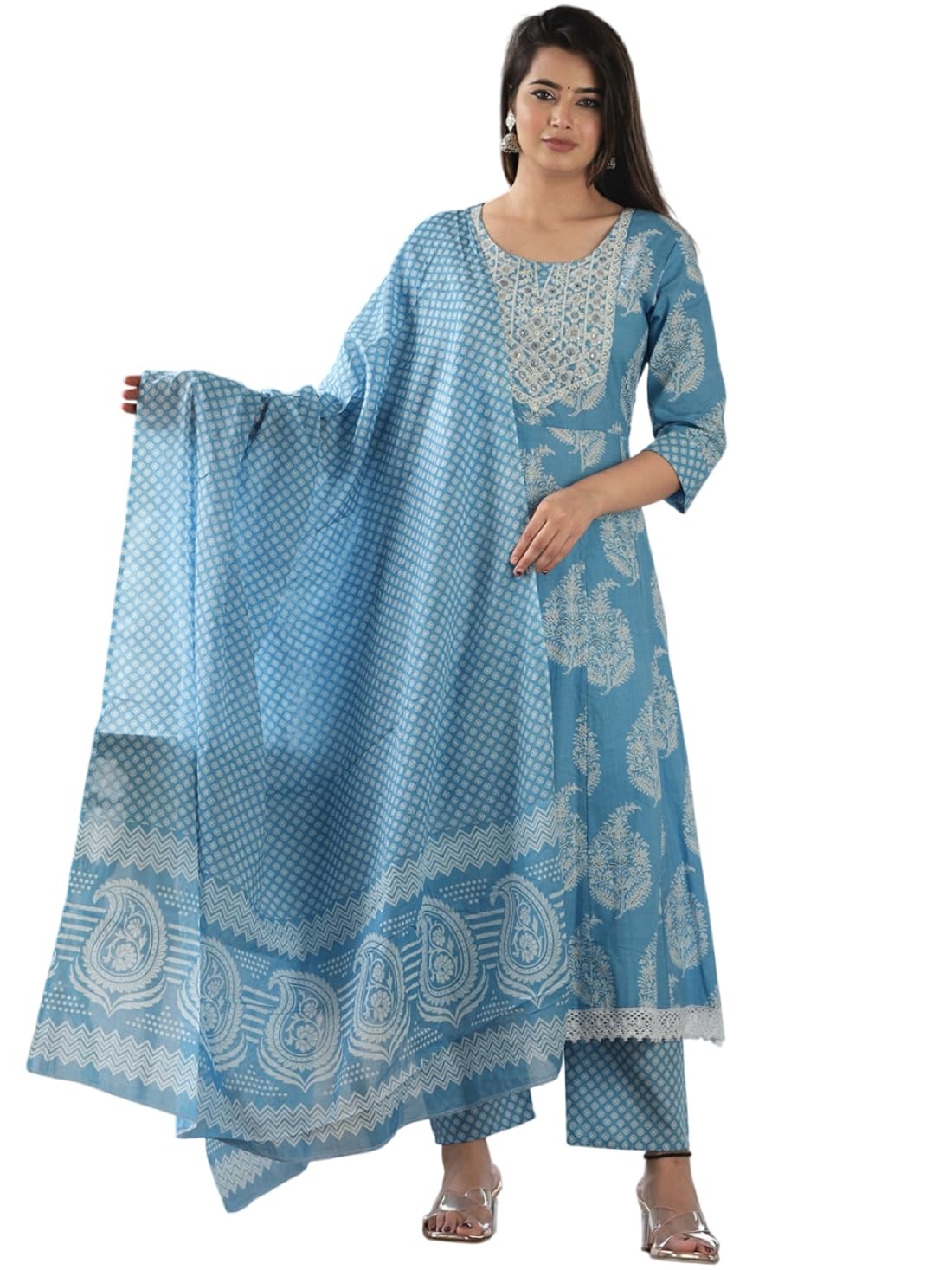 parthvi Women's Printed & Heavy Embroidered Rayon Anarkali Kurta & Pant With Dupatta Set-picture-37