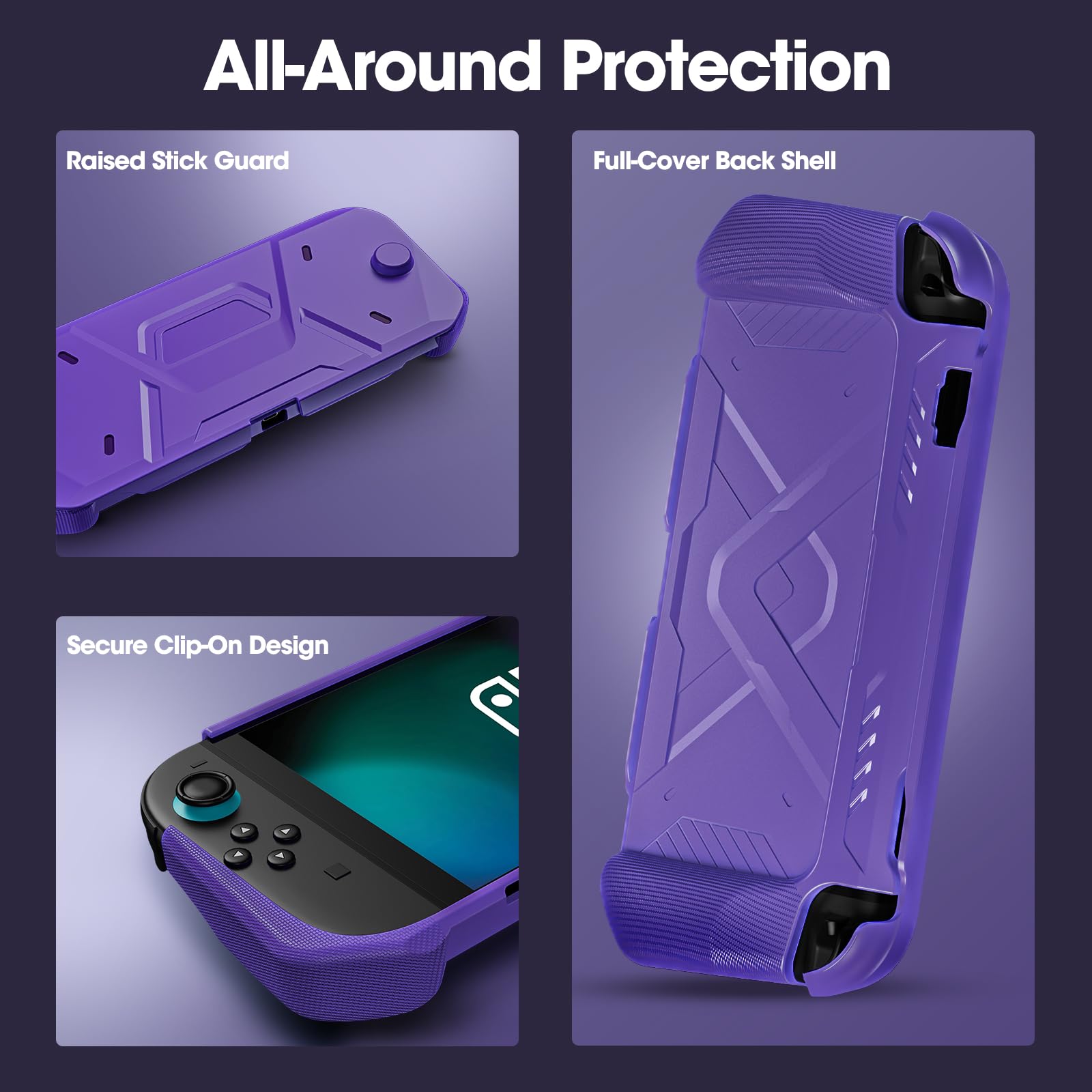 ProCase Étui de Protection pour Nintendo Switch 2 2025, Coque Avant Rigide en PC et Coque Arrière Souple avec Poignée Ergonomique pour la Nouvelle Nintendo Switch 2 7,9 Pouces 2025 -Violet