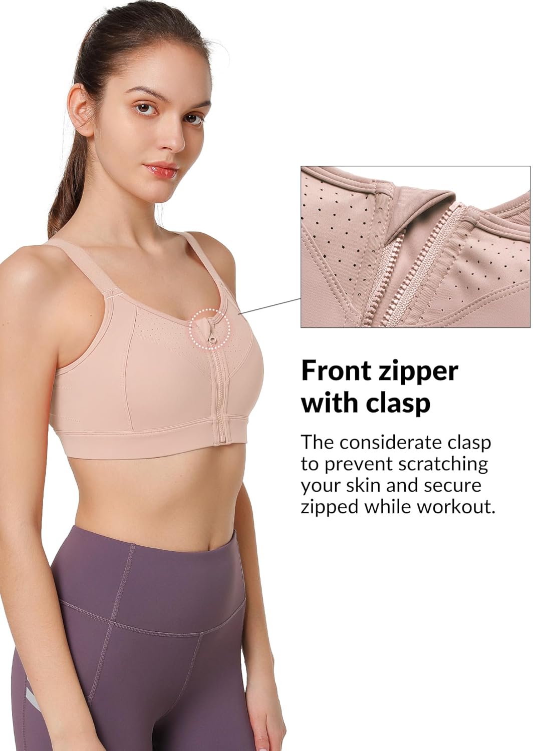 Yvette Adjustable Sports Bras for Women High Impact - Zip Front Sports Bra Plus Size Wireless for Running Workout - Image 4
